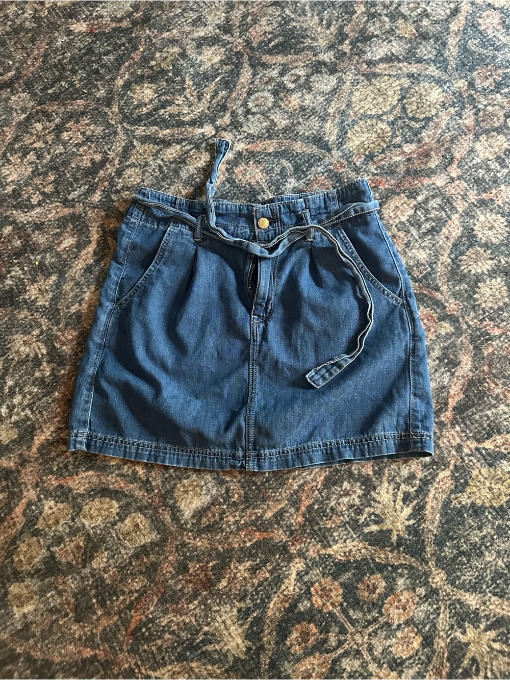 American Eagle Outfitters Dark Blue Denim Mini Skirt with Waist Tie